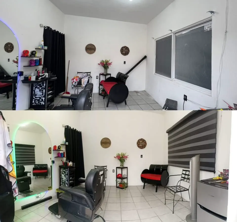Antes y después de persiana en negocio